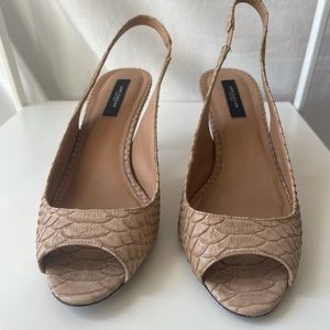 Faux Tan Snakeskin Slingback Kitten Heel